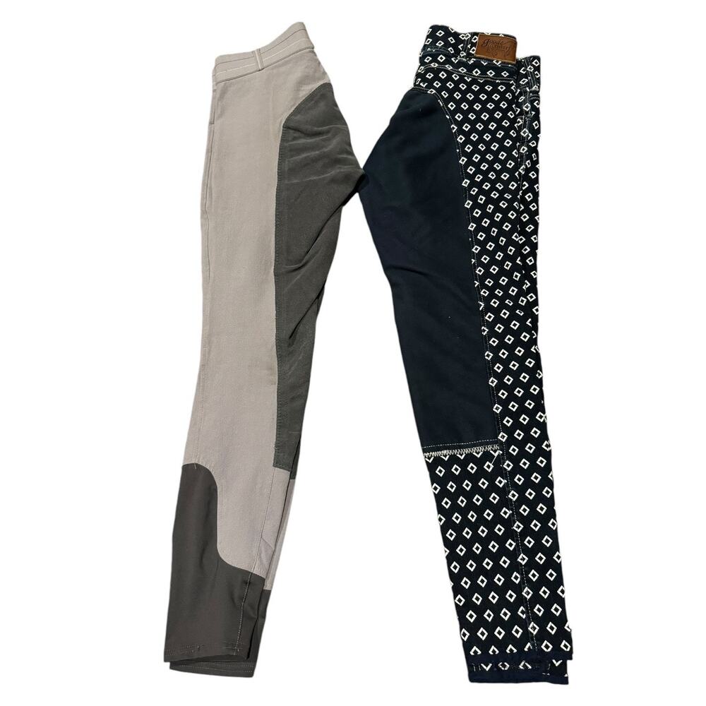 Goode Rider blue denim with white print & Horze gray breeches bundle size 28 R